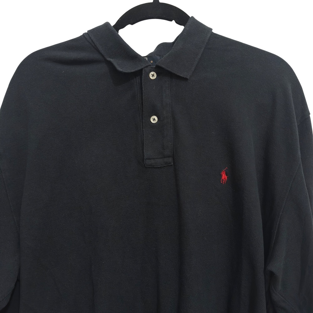 Polo Ralph Lauren Mens XL Black Long Sleeve Pique Polo Shirt Preppy Ivy Y2K